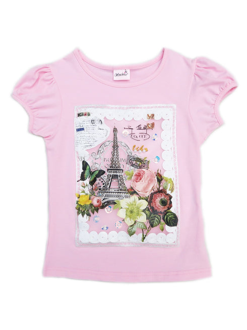 Girls Pink Paris Framed Applique Short Sleeved T-Shirt 9M-8 - SophiasStyle.com